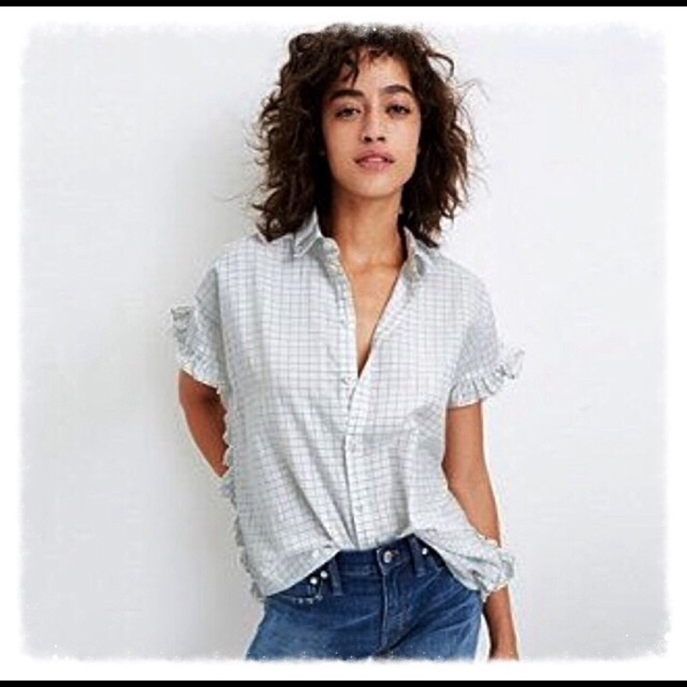 Madewell Window Pane Ruffle Side Blouse✨